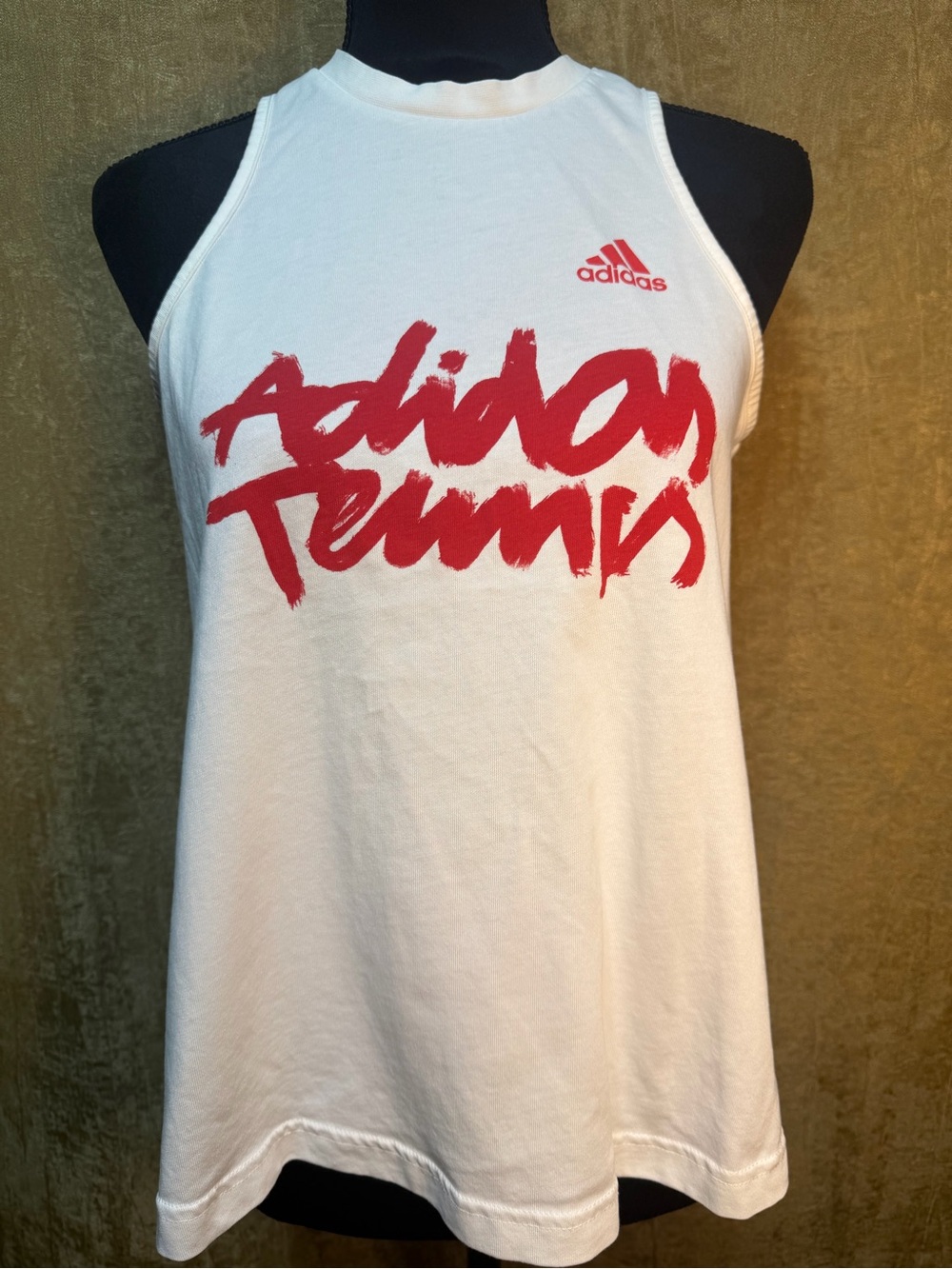 adidas White Tank Top with Red 'adidas Tennis' /“1 vs 1” 2 side Graphic